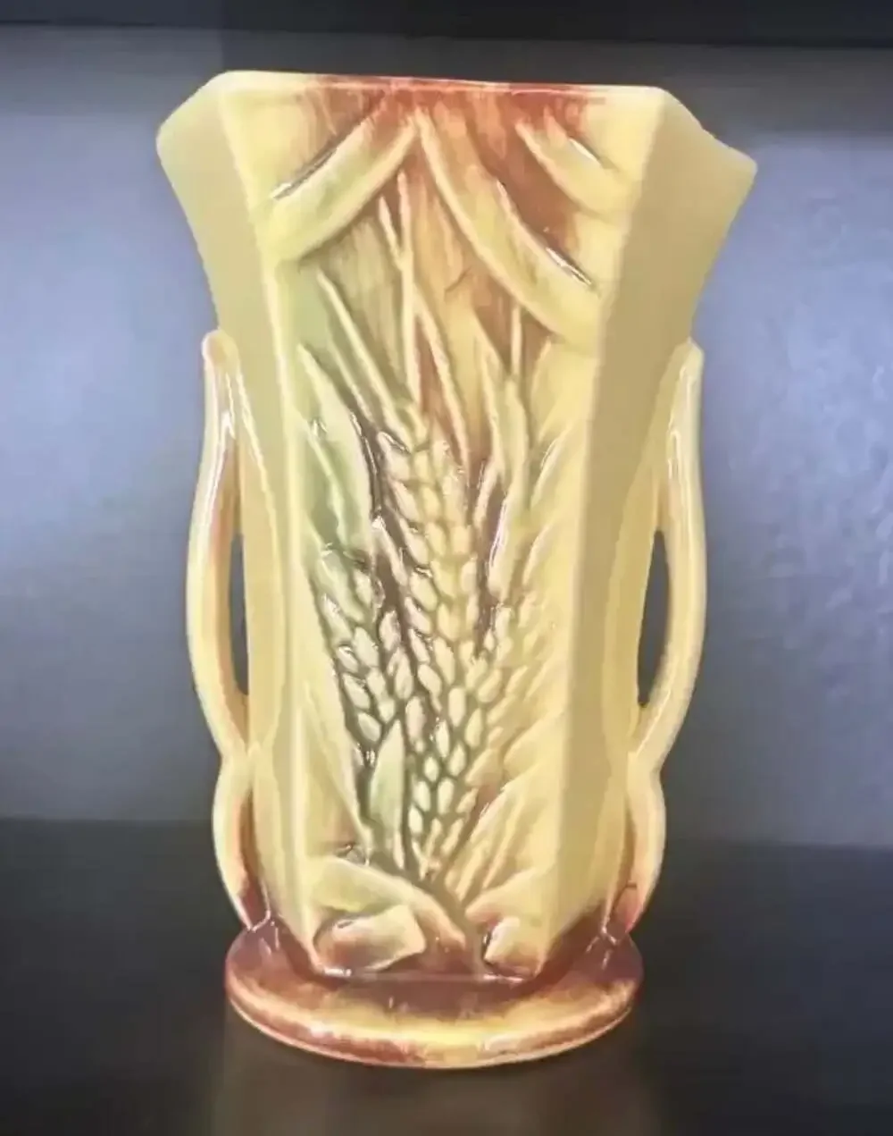 Vintage McCoy Wheat Vase Yellow, Brown, Green - 8.5